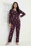 Zivame Farm Lore Knit Cotton Pyjama Set - Plum Purple — thumbnail 2